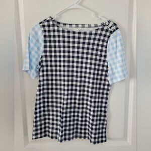 Charter Club Blue and White Plaid Blouse Top